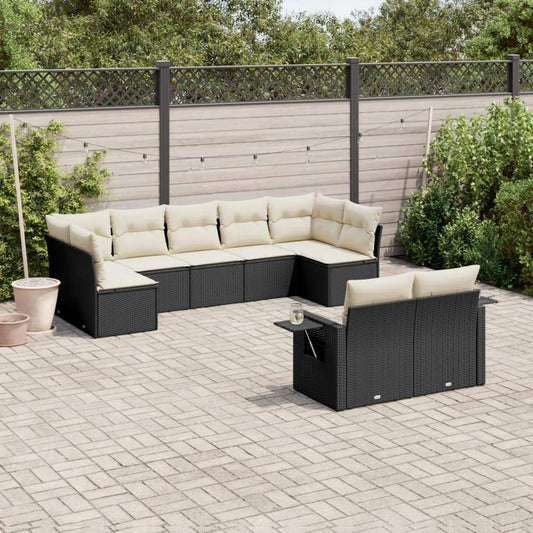 Set Divani da Giardino 9 pz con Cuscini Nero in Polyrattan - homemem39