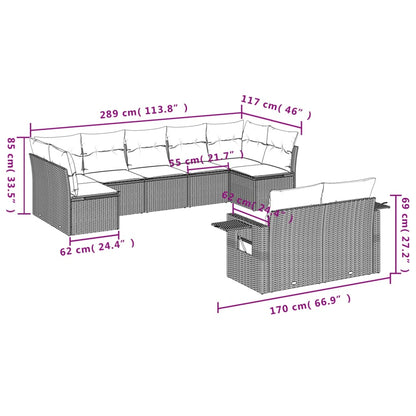 Set Divano da Giardino 9 pz con Cuscini Beige in Polyrattan | homemem39