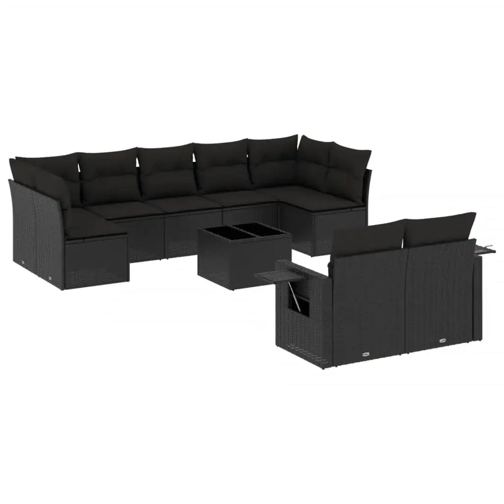 Set Divani da Giardino 10pz con Cuscini in Polyrattan Nero - homemem39