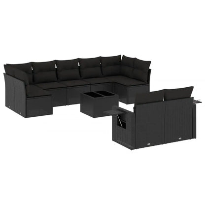 Set Divani da Giardino 10pz con Cuscini in Polyrattan Nero - homemem39