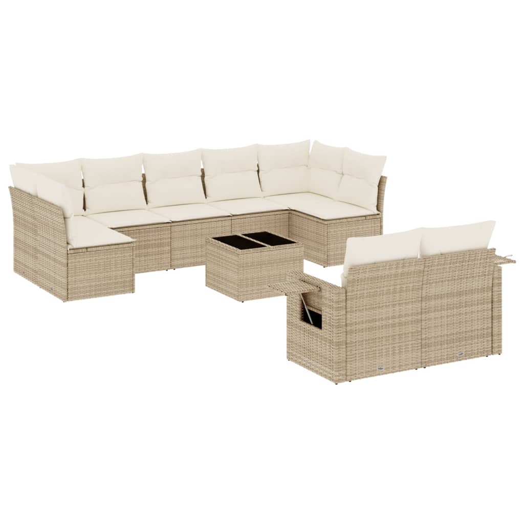 Set Divano da Giardino 10 pz con Cuscini Beige in Polyrattan | homemem39