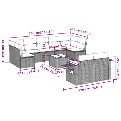 Set Divano da Giardino 10 pz con Cuscini Beige in Polyrattan | homemem39