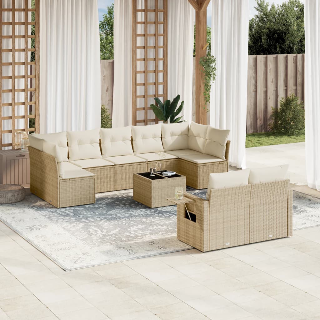 Set Divano da Giardino 10 pz con Cuscini Beige in Polyrattan | homemem39