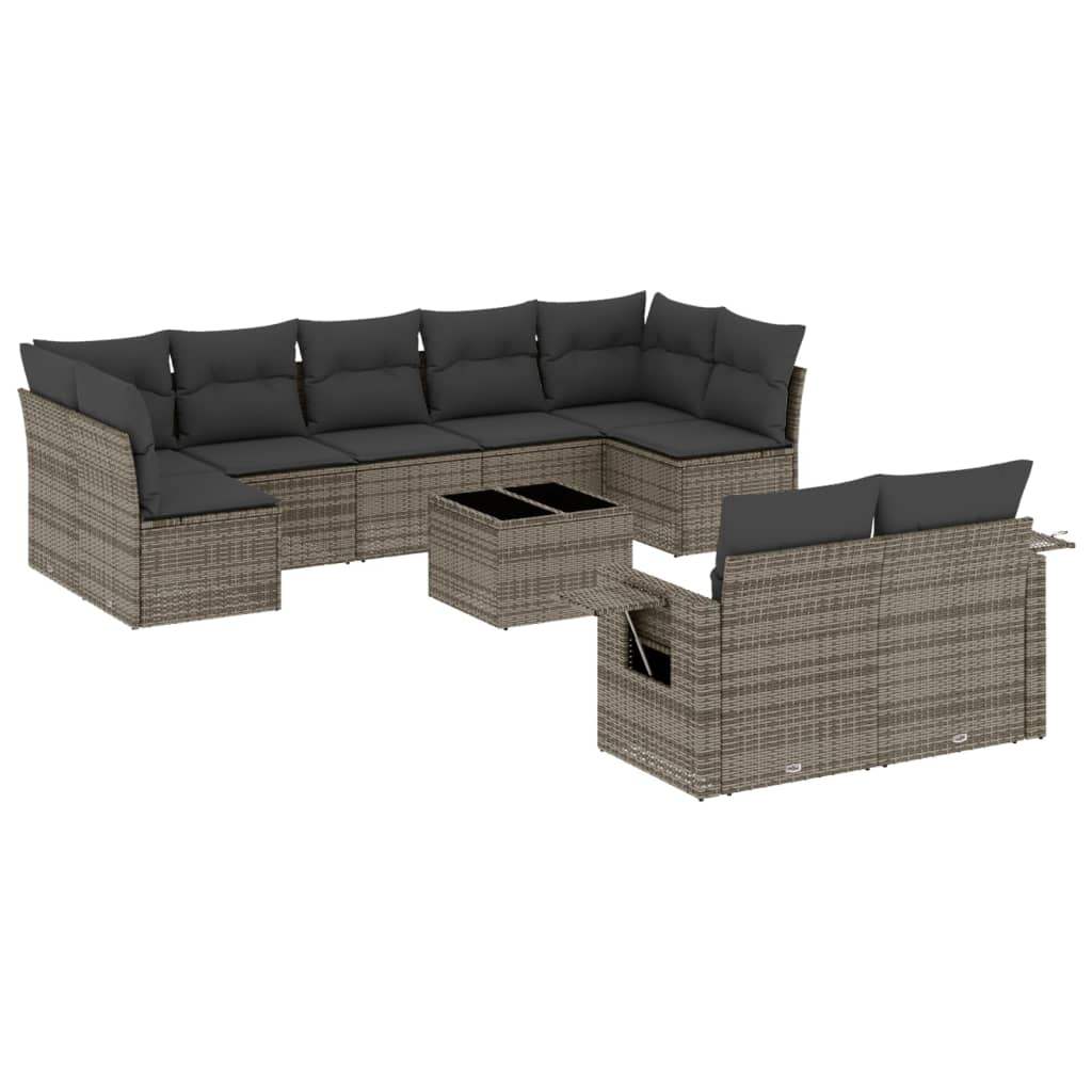 Set Divano da Giardino 10 pz con Cuscini Grigio in Polyrattan - homemem39