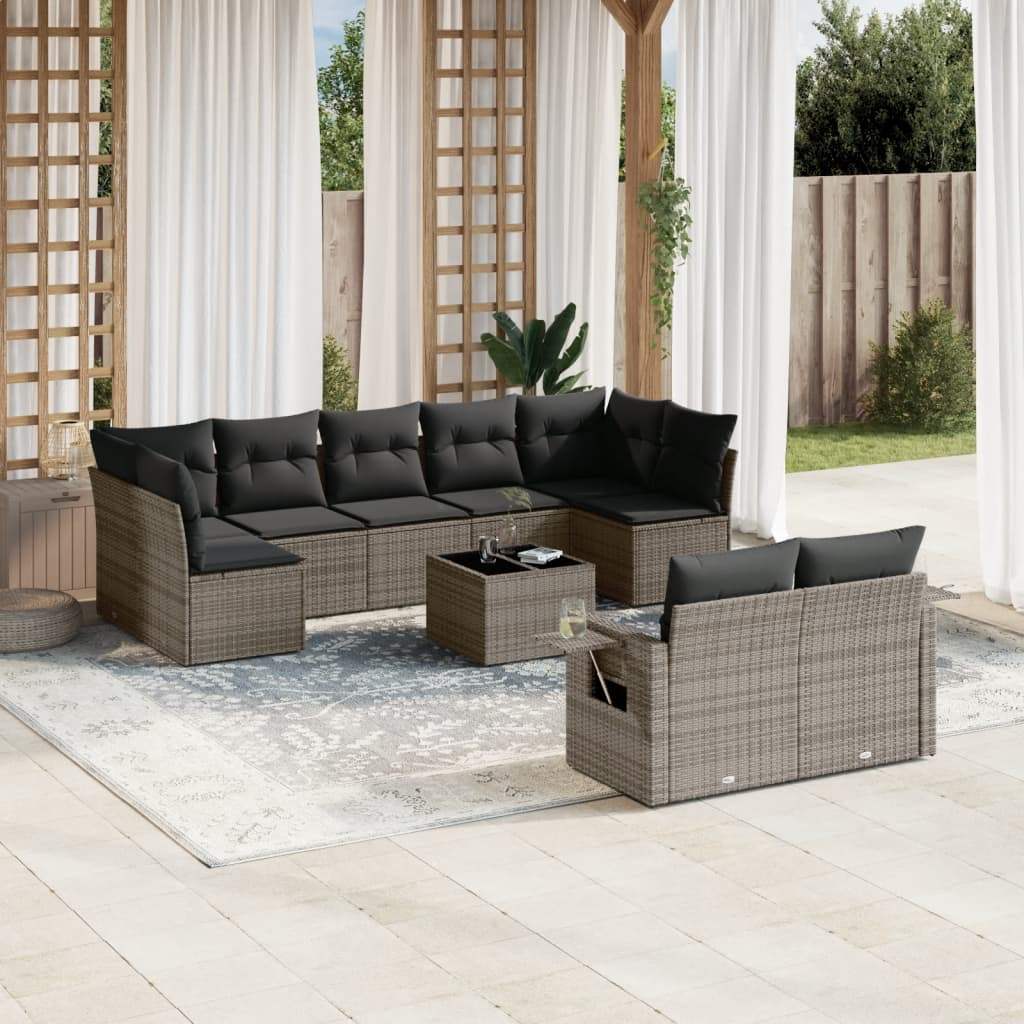 Set Divano da Giardino 10 pz con Cuscini Grigio in Polyrattan - homemem39