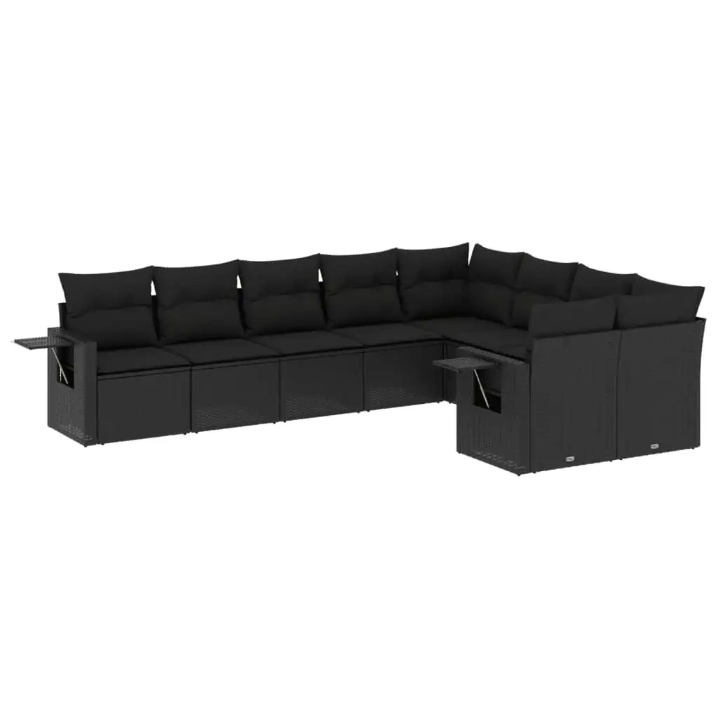 Set Divani da Giardino 9 pz con Cuscini Nero in Polyrattan - homemem39