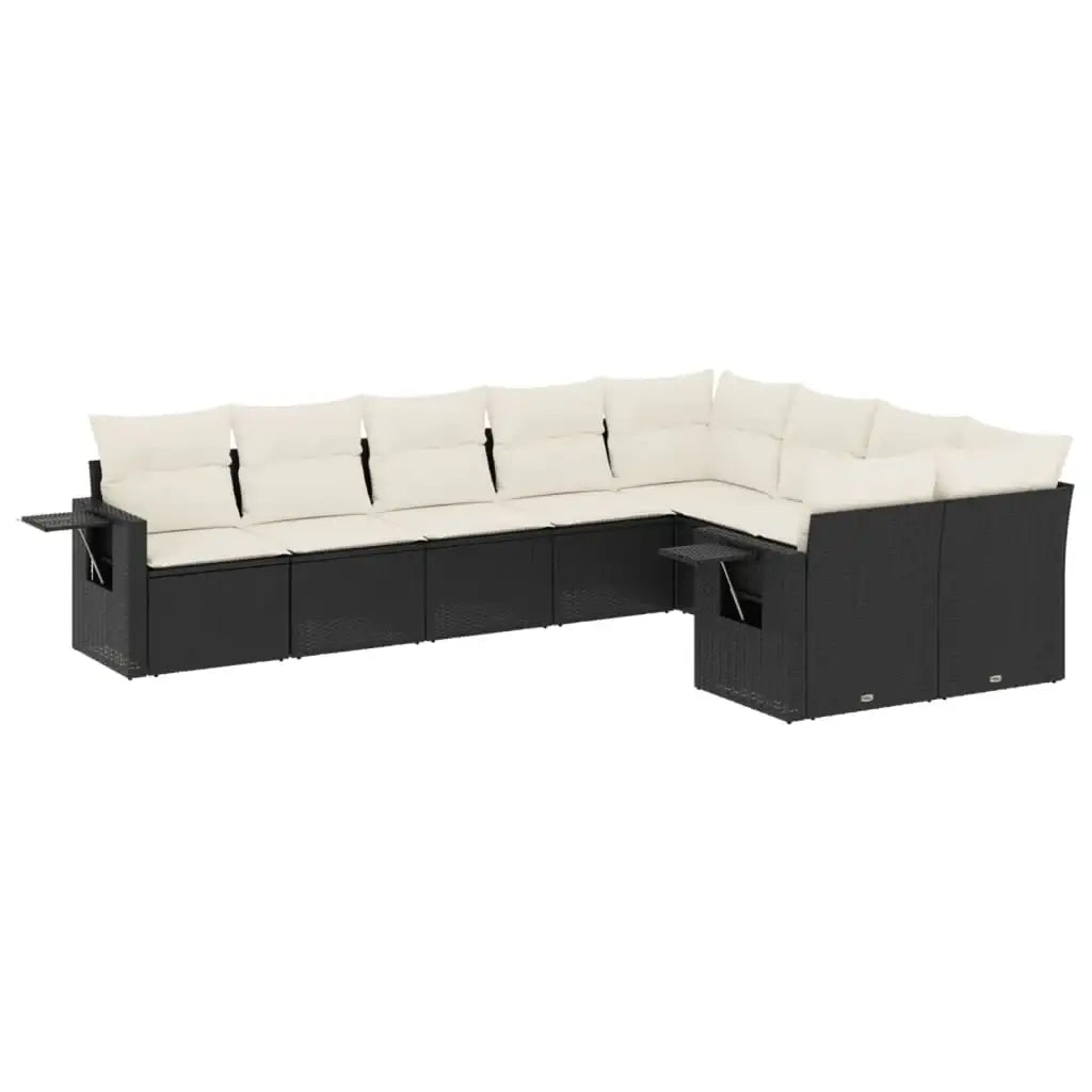 Set Divani da Giardino 9 pz con Cuscini Nero in Polyrattan - homemem39