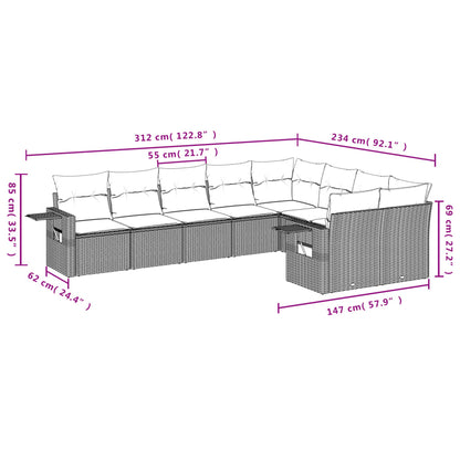 Set Divano da Giardino 9 pz con Cuscini Beige in Polyrattan | homemem39