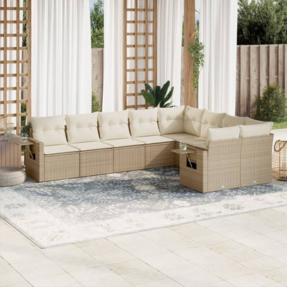 Set Divano da Giardino 9 pz con Cuscini Beige in Polyrattan | homemem39
