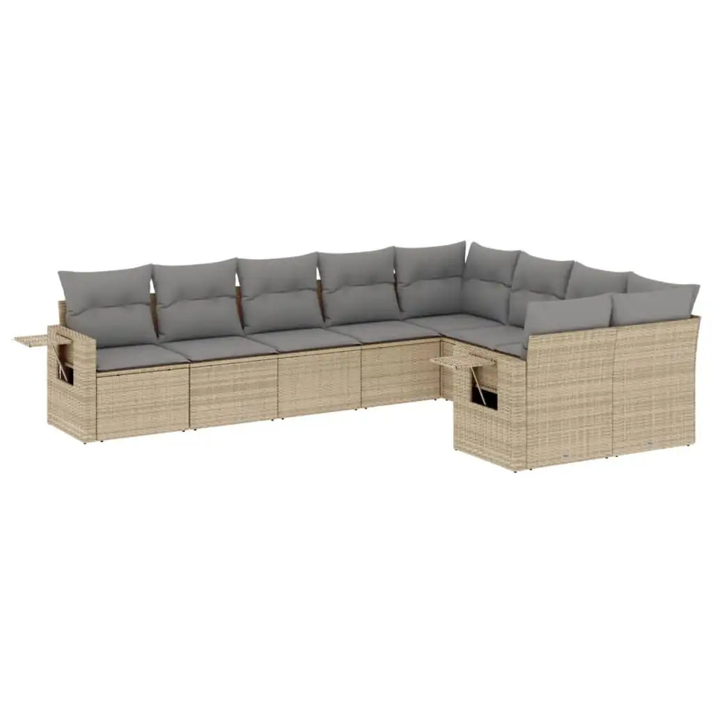 Set Divano da Giardino 9 pz con Cuscini Beige in Polyrattan - homemem39