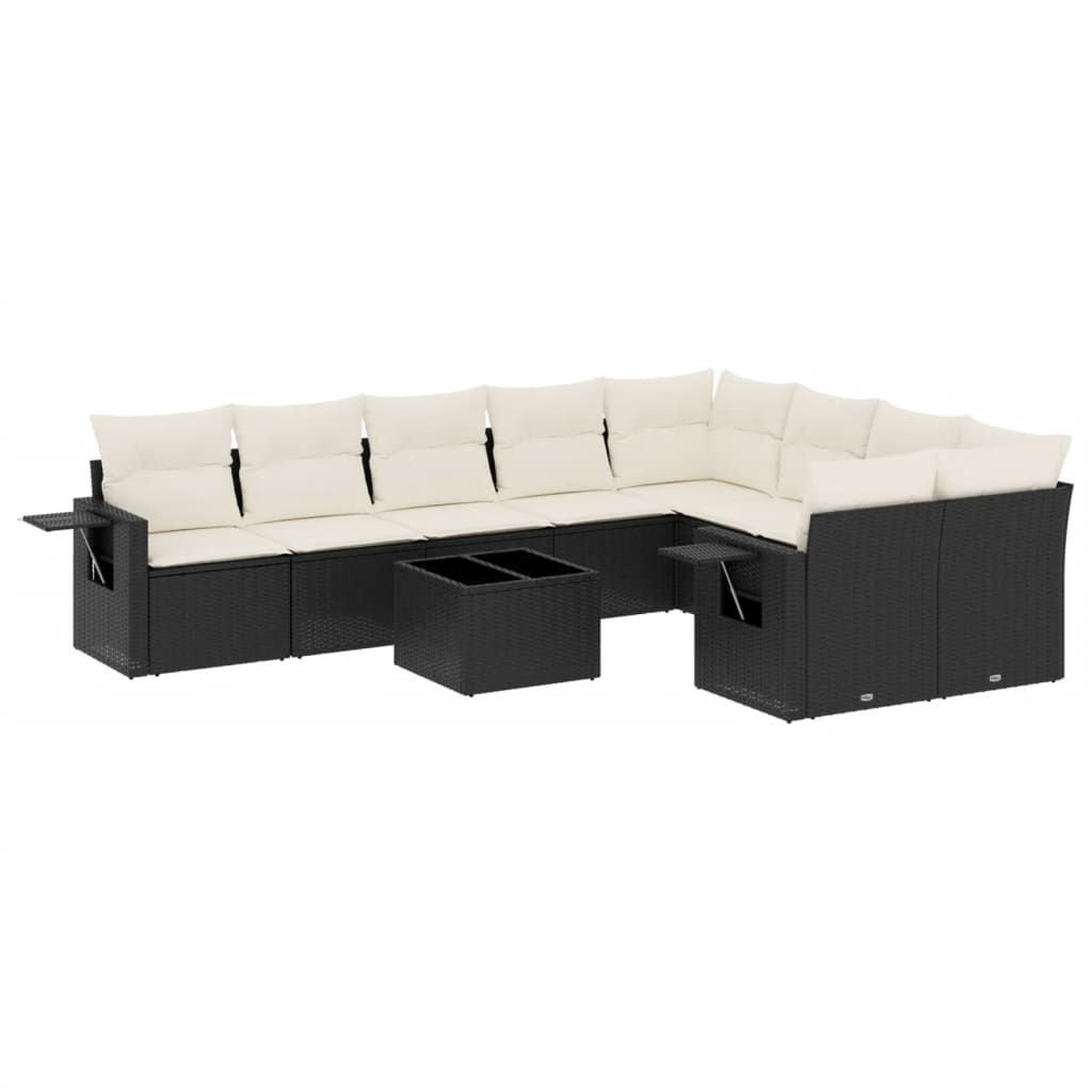 Set Divani da Giardino 10pz con Cuscini in Polyrattan Nero