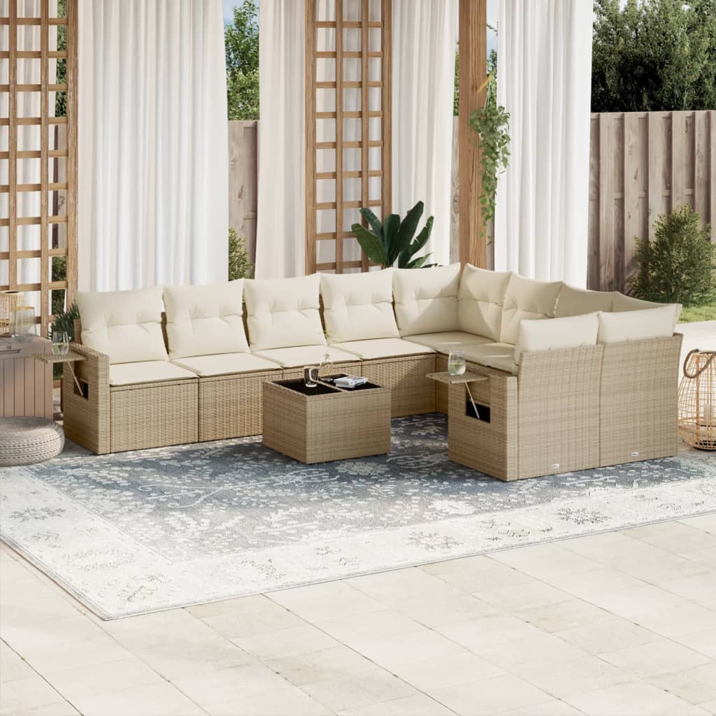 Set Divano da Giardino 10 pz con Cuscini Beige in Polyrattan | homemem39