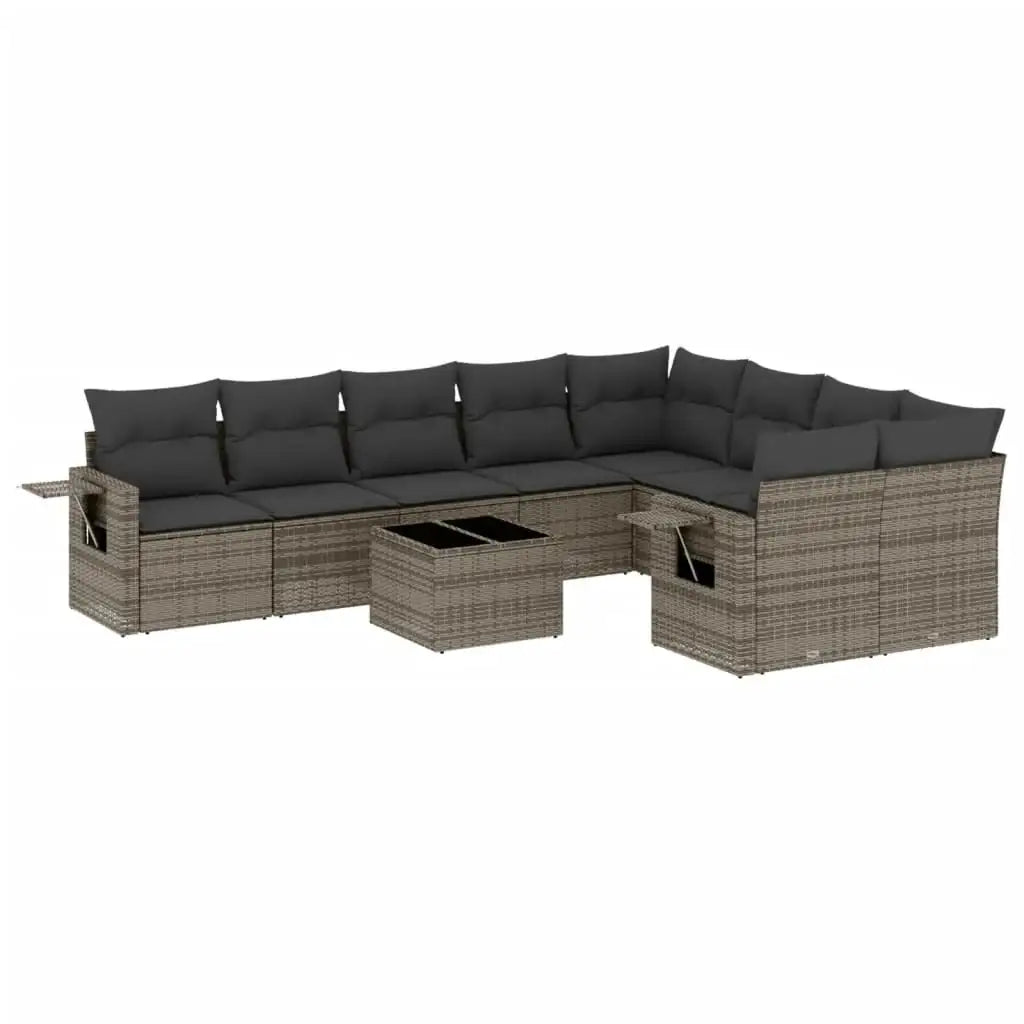 Set Divano da Giardino 10 pz con Cuscini Grigio in Polyrattan - homemem39