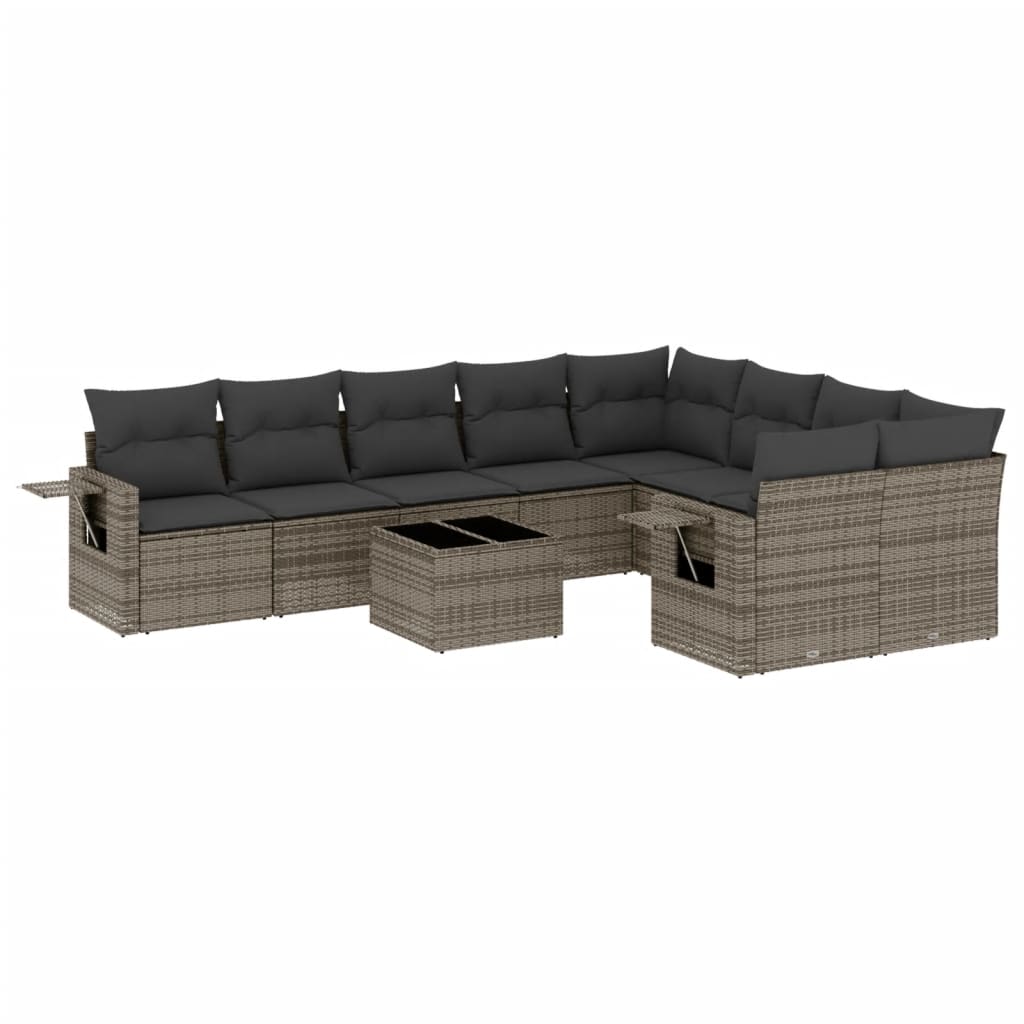 Set Divano da Giardino 10 pz con Cuscini Grigio in Polyrattan
