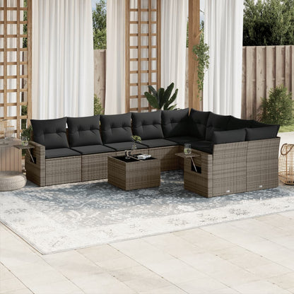 Set Divano da Giardino 10 pz con Cuscini Grigio in Polyrattan