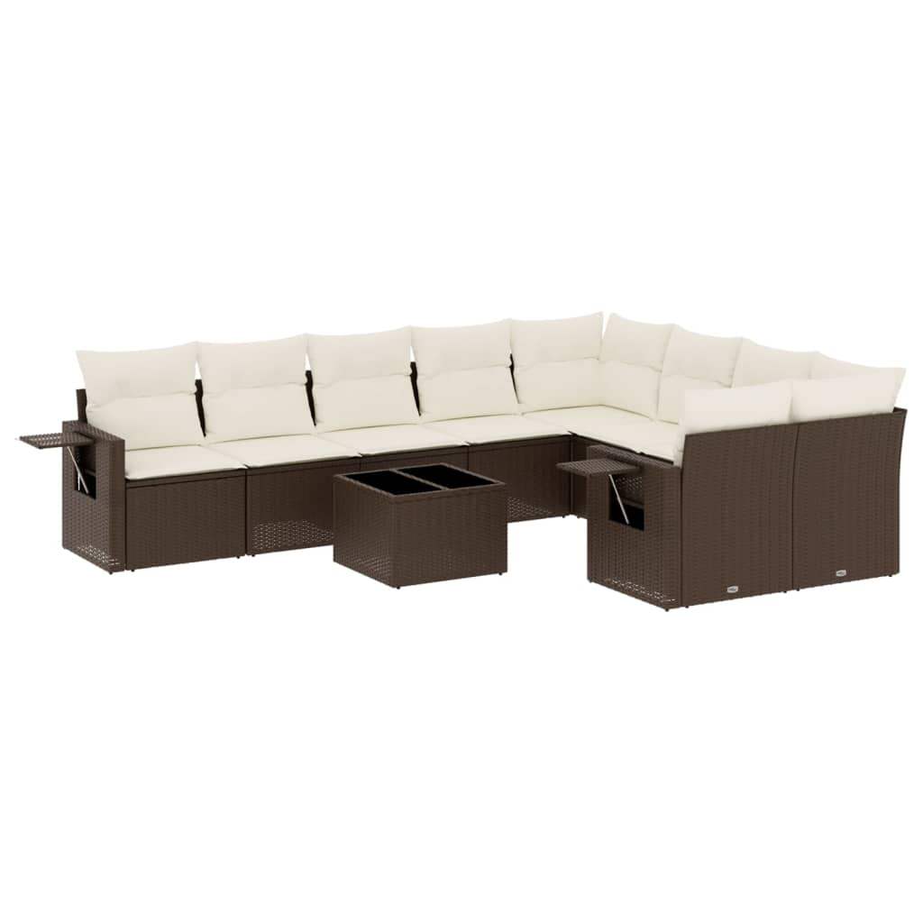 Set Divani da Giardino 10pz con Cuscini in Polyrattan Marrone - homemem39