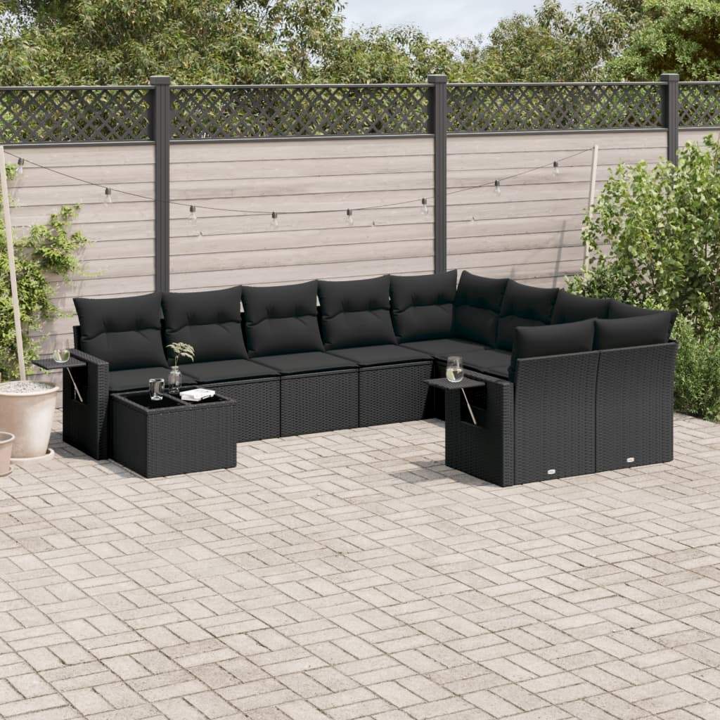 Set Divani da Giardino 10pz con Cuscini in Polyrattan Nero - homemem39