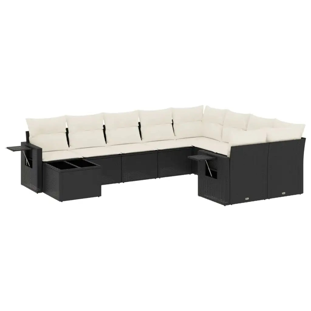 Set Divani da Giardino 10pz con Cuscini in Polyrattan Nero - homemem39