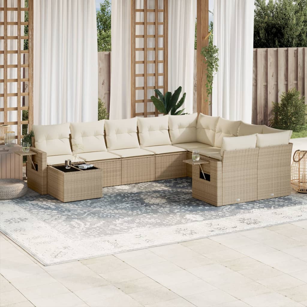 Set Divano da Giardino 10 pz con Cuscini Beige in Polyrattan | homemem39