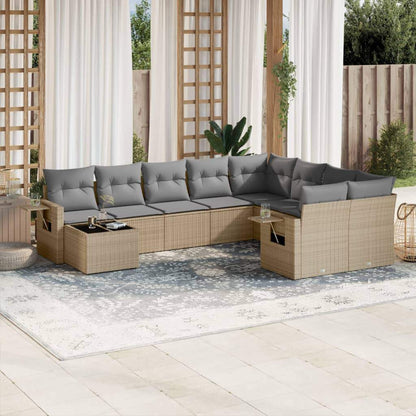 Set Divano da Giardino 10 pz con Cuscini Beige in Polyrattan - homemem39