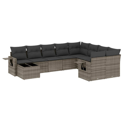 Set Divano da Giardino 10 pz con Cuscini Grigio in Polyrattan