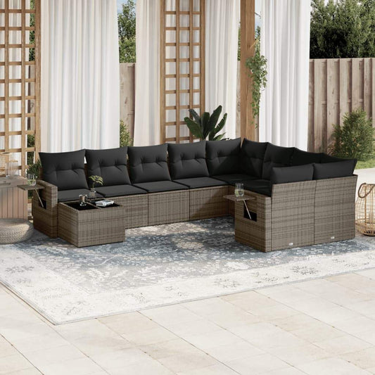 Set Divano da Giardino 10 pz con Cuscini Grigio in Polyrattan - homemem39