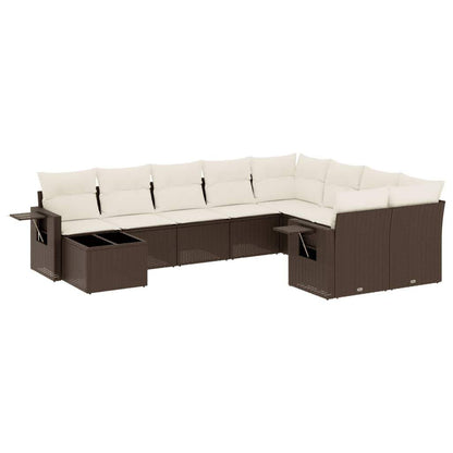 Set Divani da Giardino 10pz con Cuscini in Polyrattan Marrone - homemem39