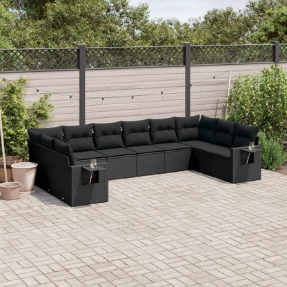 Set Divani da Giardino 10pz con Cuscini in Polyrattan Nero - homemem39