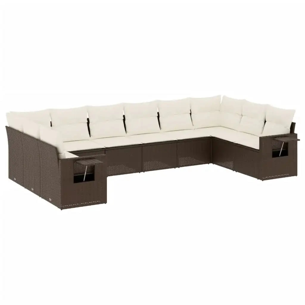 Set Divani da Giardino 10pz con Cuscini in Polyrattan Marrone - homemem39