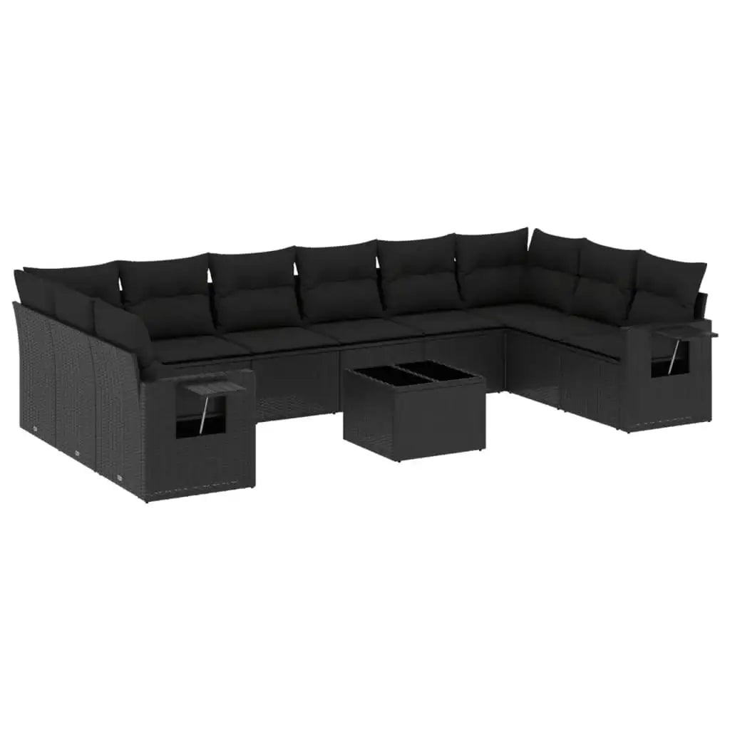 Set Divani da Giardino 11 pz con Cuscini in Polyrattan Nero - homemem39