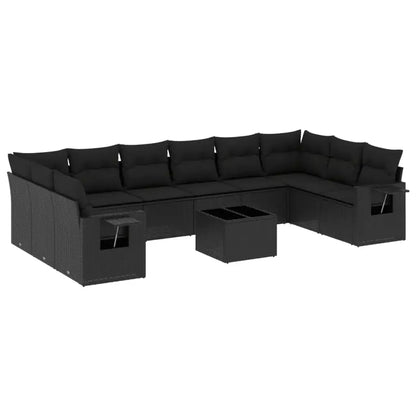 Set Divani da Giardino 11 pz con Cuscini in Polyrattan Nero - homemem39