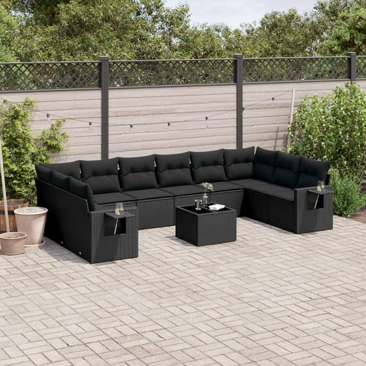 Set Divani da Giardino 11 pz con Cuscini in Polyrattan Nero - homemem39