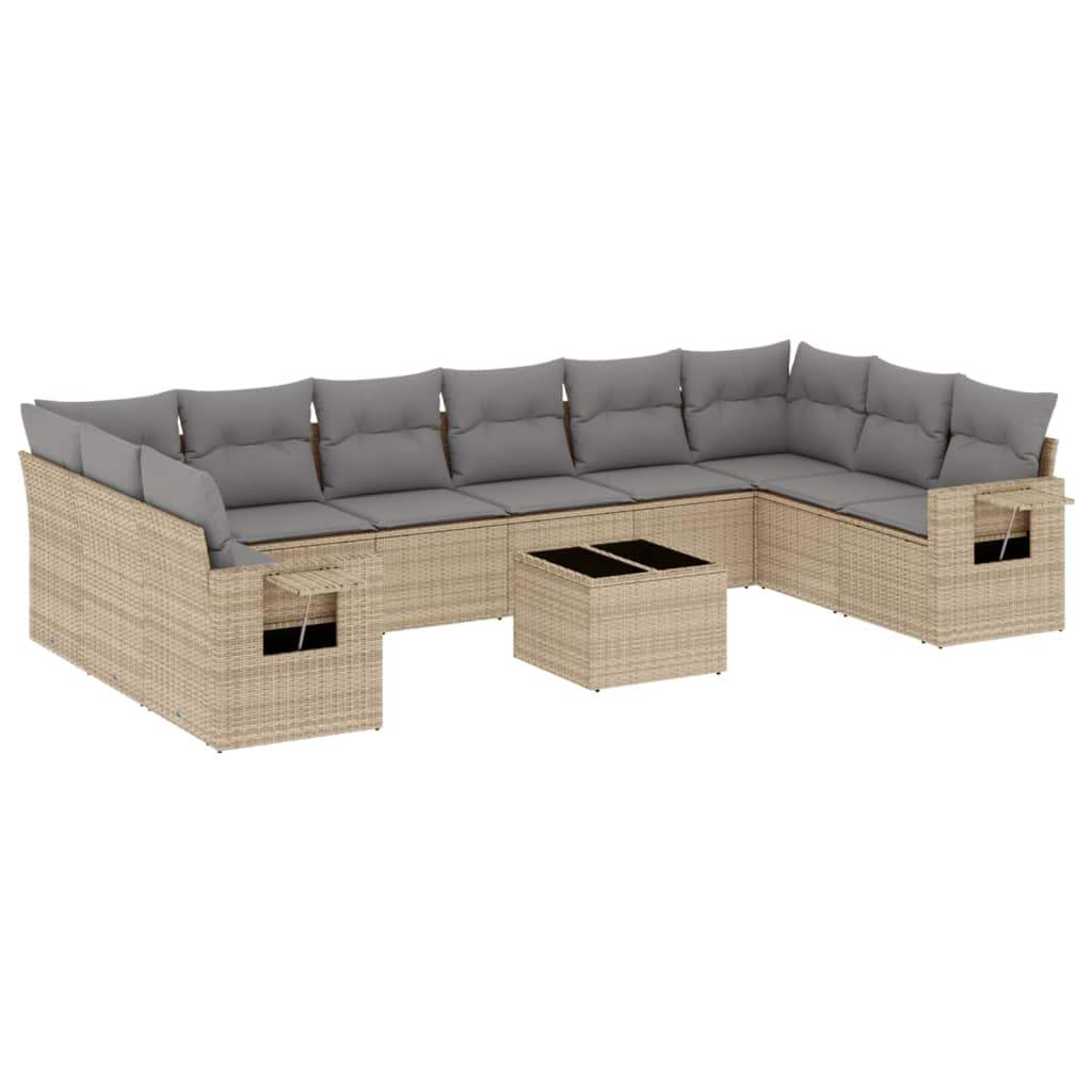 Set Divani da Giardino 11 pz con Cuscini Beige in Polyrattan - homemem39