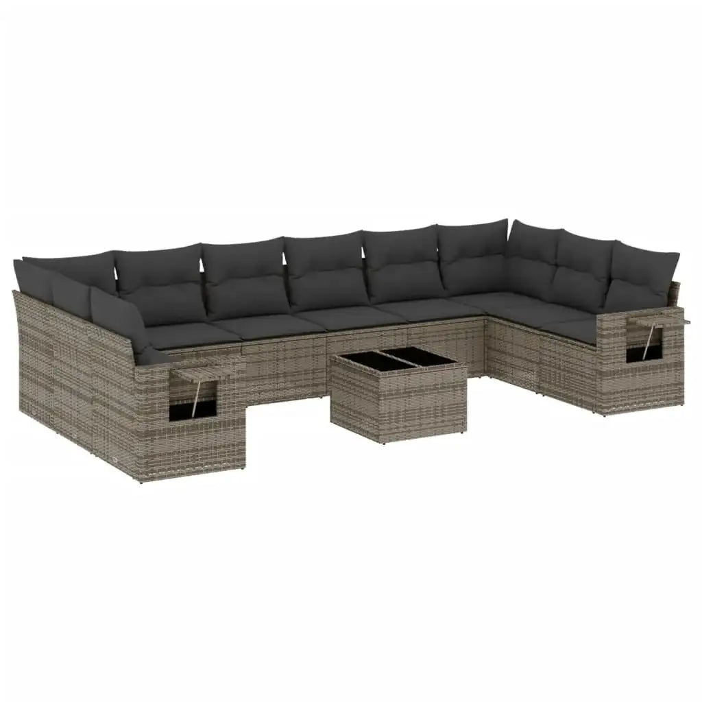 Set Divani da Giardino 11 pz con Cuscini in Polyrattan Grigio - homemem39