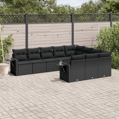 Set Divani da Giardino 10pz con Cuscini in Polyrattan Nero - homemem39