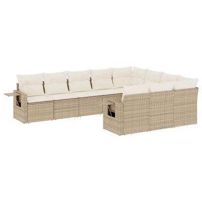 Set Divano da Giardino 10 pz con Cuscini Beige in Polyrattan | homemem39