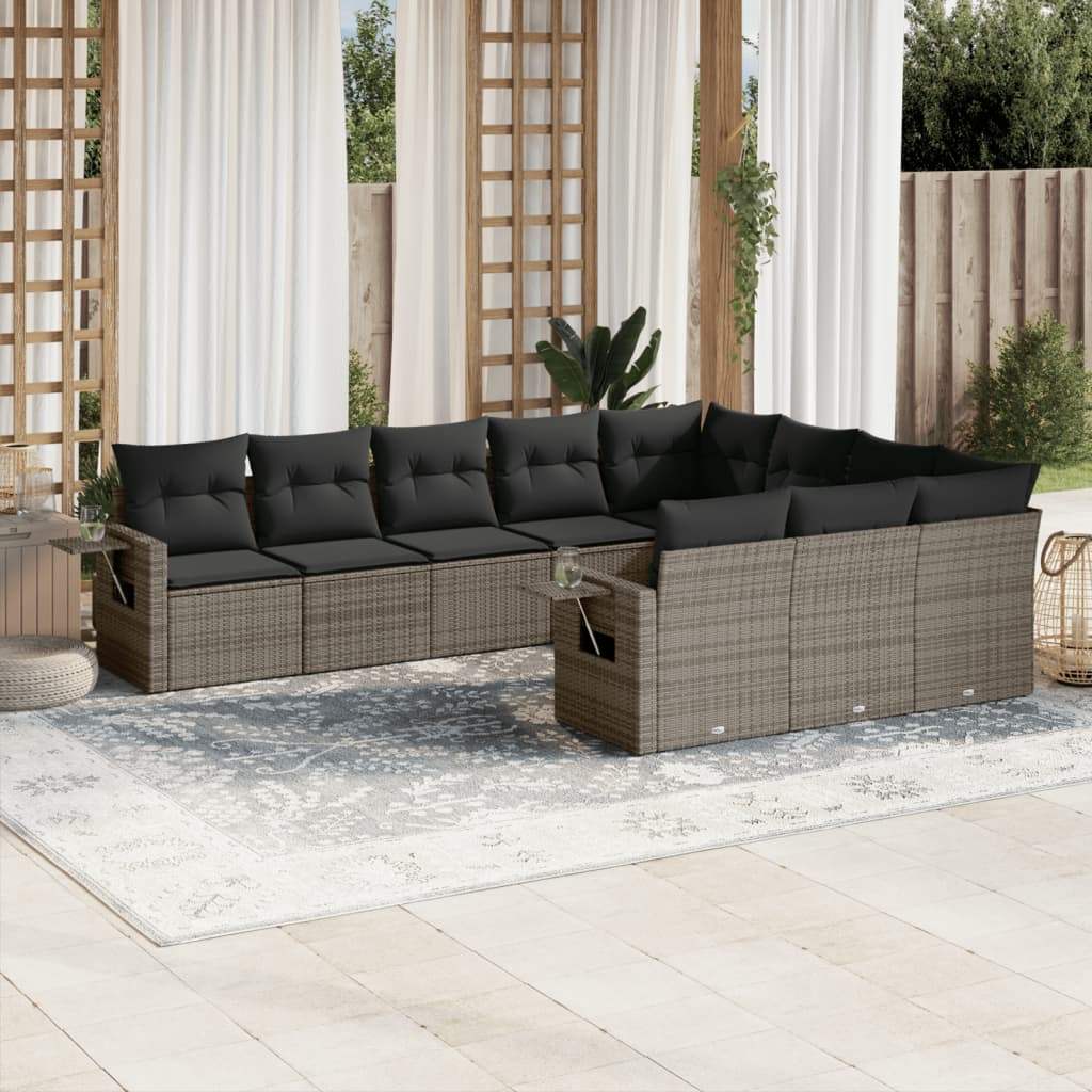 Set Divano da Giardino 10 pz con Cuscini Grigio in Polyrattan - homemem39