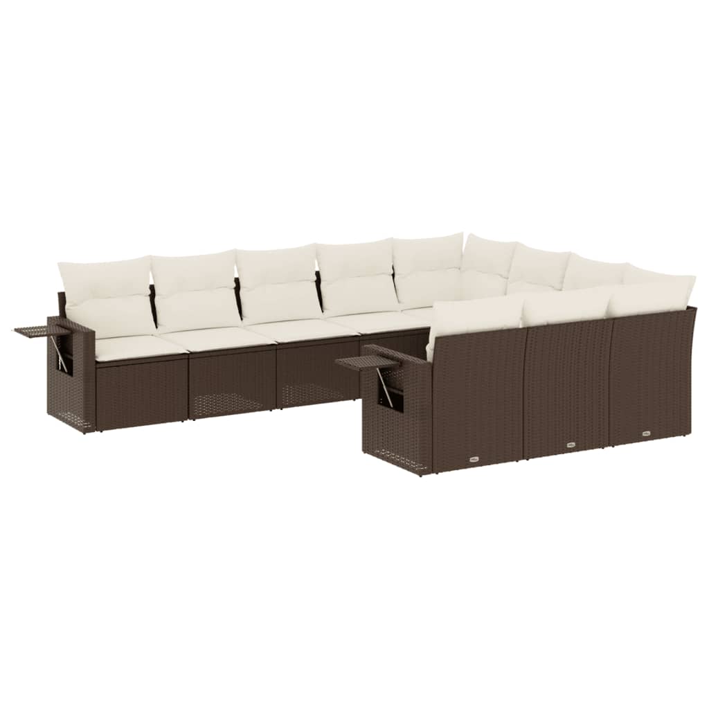 Set Divani da Giardino 10pz con Cuscini in Polyrattan Marrone