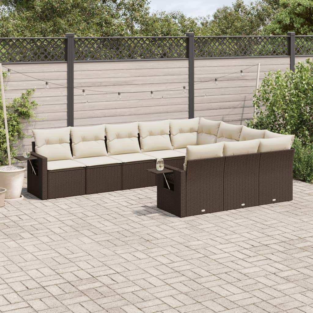 Set Divani da Giardino 10pz con Cuscini in Polyrattan Marrone - homemem39