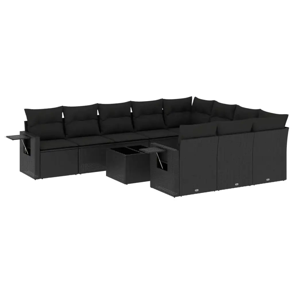 Set Divani da Giardino 11 pz con Cuscini in Polyrattan Nero - homemem39