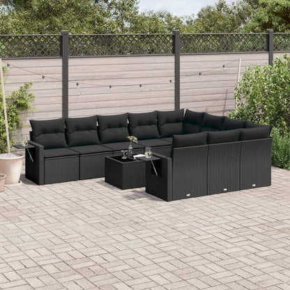 Set Divani da Giardino 11 pz con Cuscini in Polyrattan Nero - homemem39