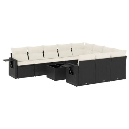 Set Divani da Giardino 11 pz con Cuscini in Polyrattan Nero - homemem39