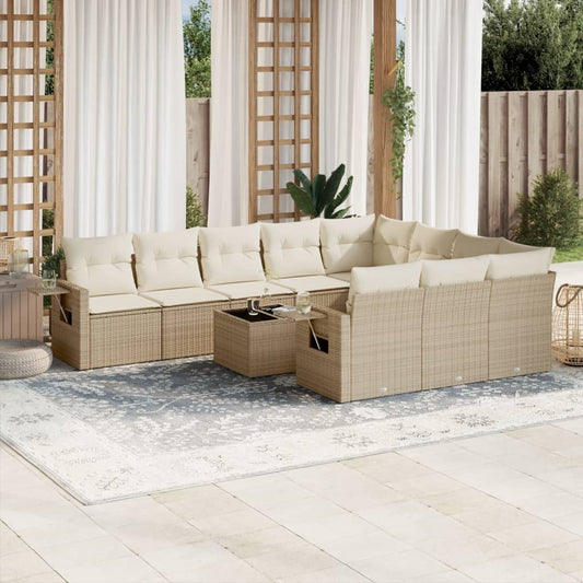 Set Divani da Giardino 11 pz con Cuscini Beige in Polyrattan | homemem39