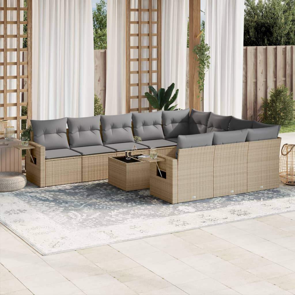 Set Divani da Giardino 11 pz con Cuscini Beige in Polyrattan - homemem39
