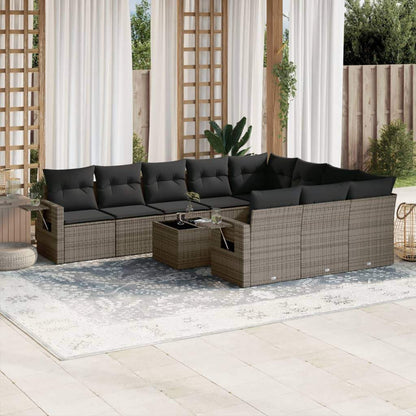 Set Divani da Giardino 11 pz con Cuscini in Polyrattan Grigio - homemem39