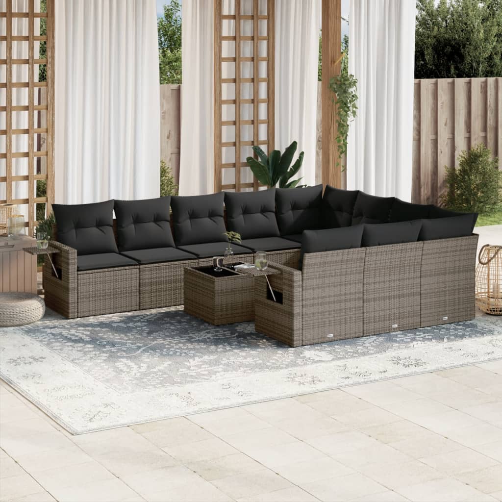 Set Divani da Giardino 11 pz con Cuscini in Polyrattan Grigio