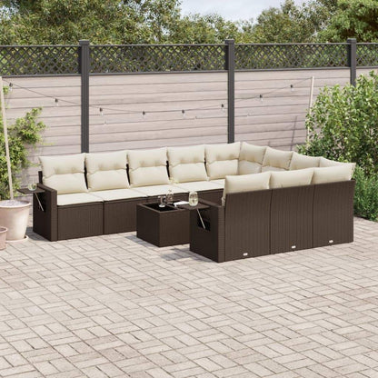 Set Divani da Giardino 11 pz con Cuscini Polyrattan Marrone - homemem39
