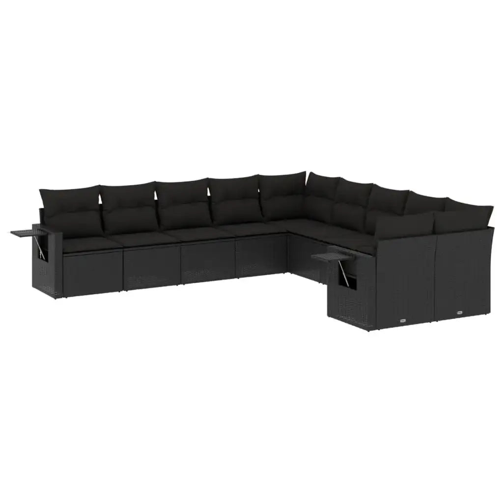 Set Divani da Giardino 10pz con Cuscini in Polyrattan Nero - homemem39