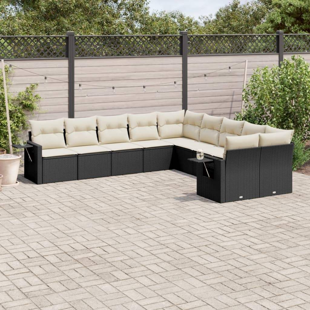 Set Divani da Giardino 10pz con Cuscini in Polyrattan Nero - homemem39