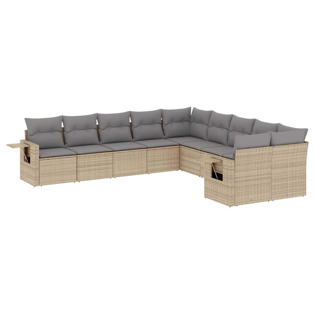 Set Divano da Giardino 10 pz con Cuscini Beige in Polyrattan - homemem39